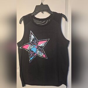 Girls Athletic Works Black Tank Top with Star Graphic Size XL